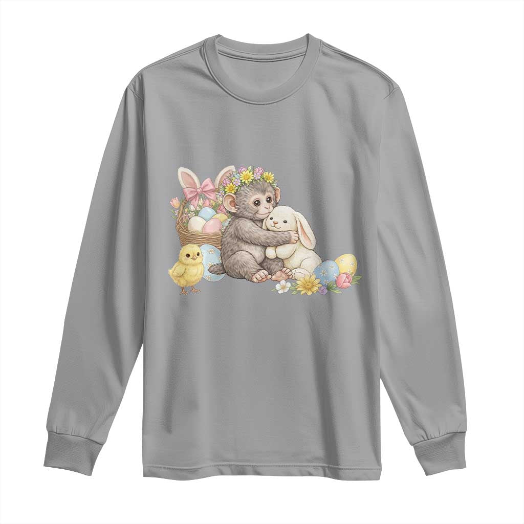 Cute Punch Baby Monkey Easter Long Sleeve Shirt Funny Animal Gift TS12 Sport Gray Print Your Wear