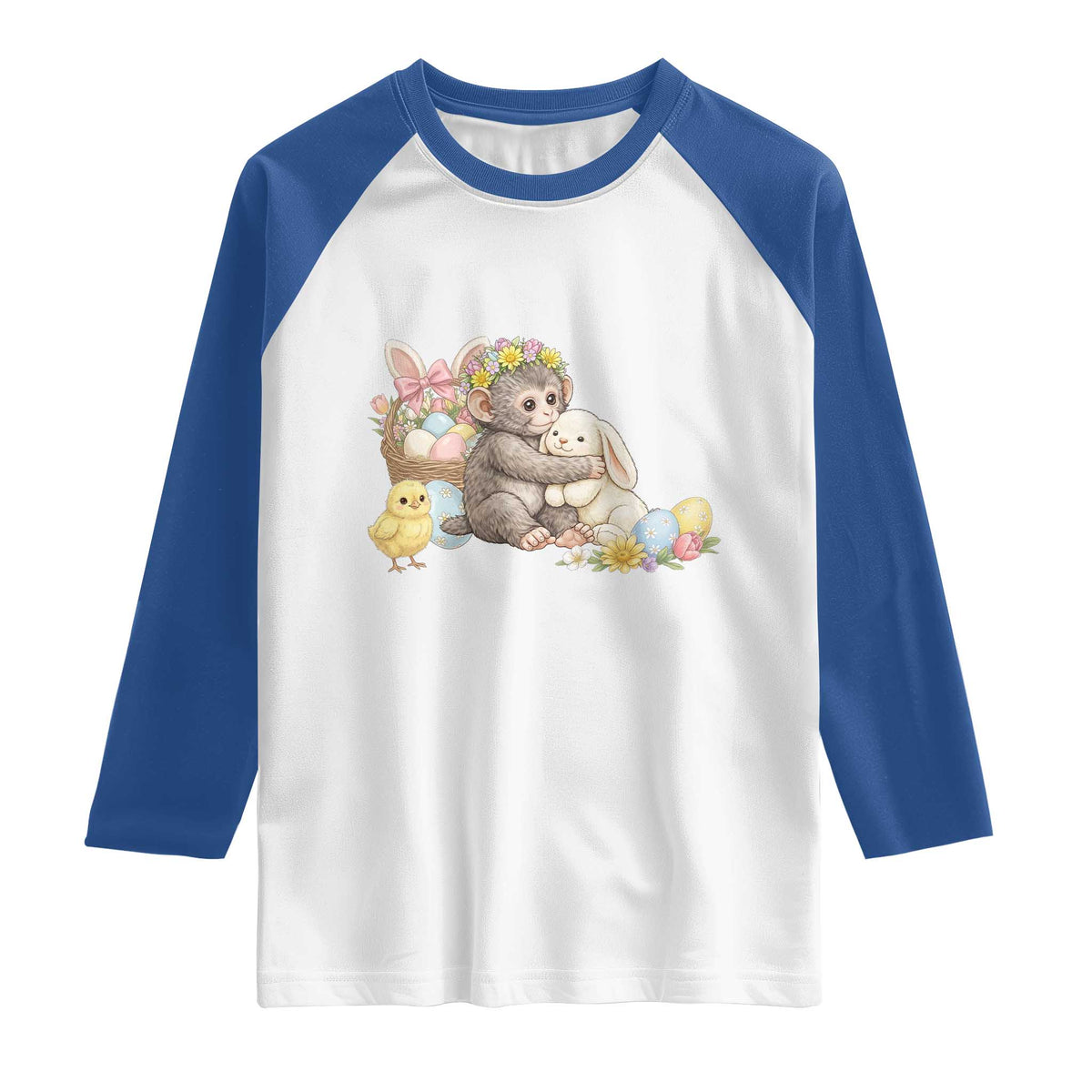 Cute Punch Baby Monkey Easter Raglan Shirt Funny Animal Gift TS12 White Royal Print Your Wear