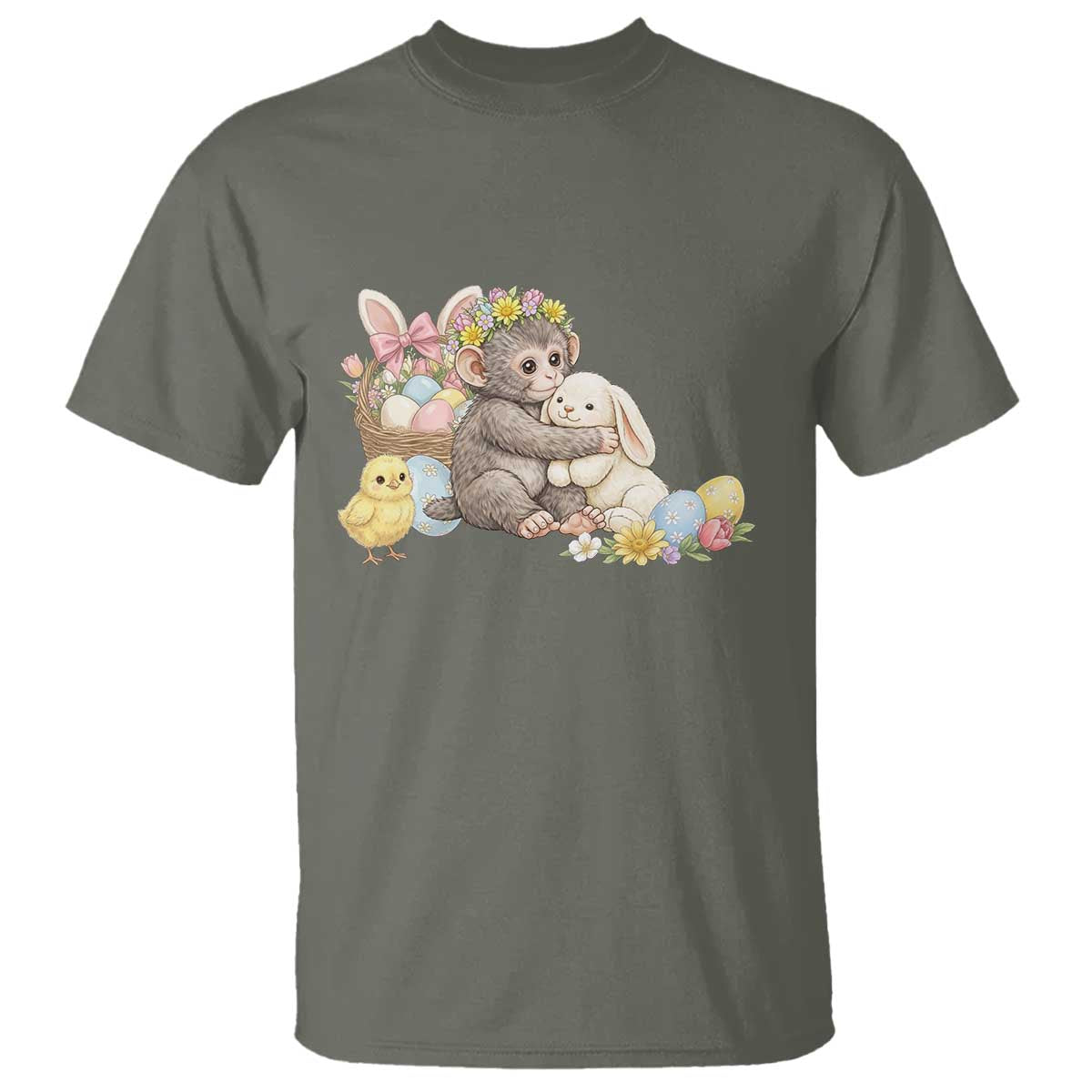Cute Punch Baby Monkey Easter T Shirt Funny Animal Gift TS12 Military Green Print Your Wear