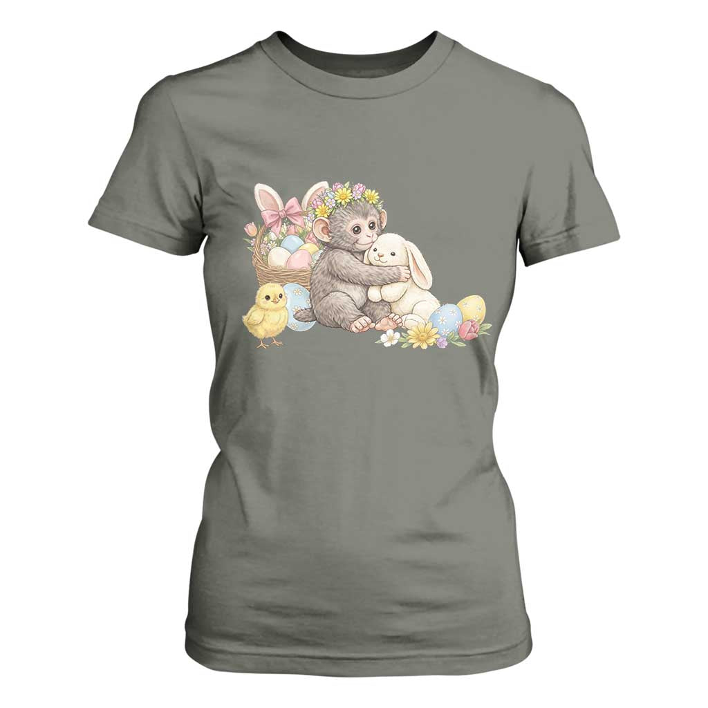 Cute Punch Baby Monkey Easter T Shirt For Women Funny Animal Gift TS12 Military Green Print Your Wear