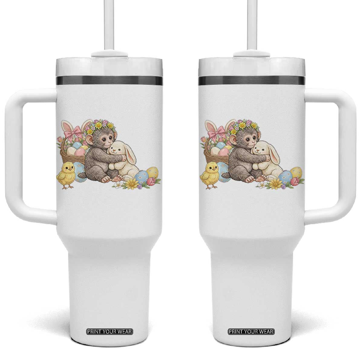 Cute Punch Baby Monkey Easter Tumbler With Handle Funny Animal Gift TS12 One Size: 40 oz White Print Your Wear