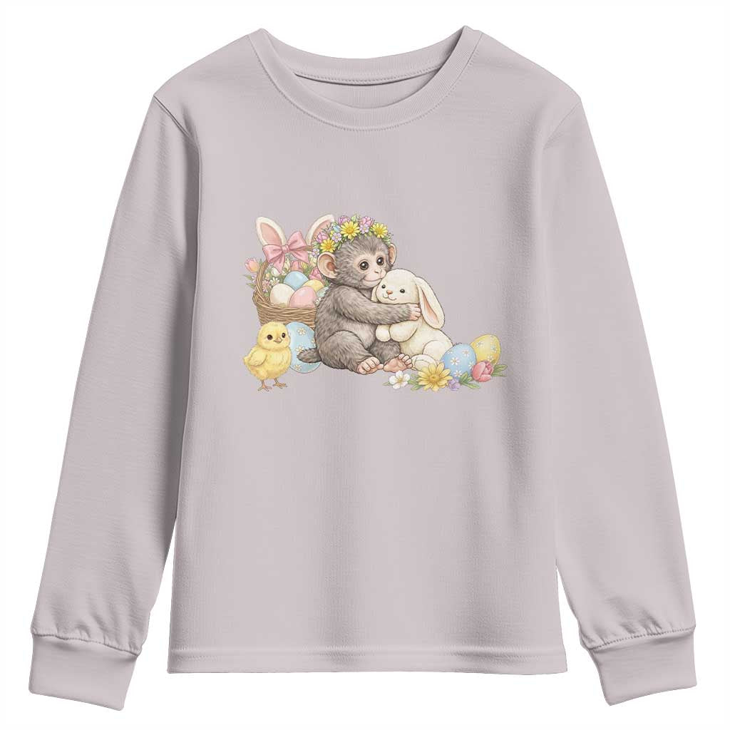 Cute Punch Baby Monkey Easter Youth Sweatshirt Funny Animal Gift TS12 Ice Gray Print Your Wear