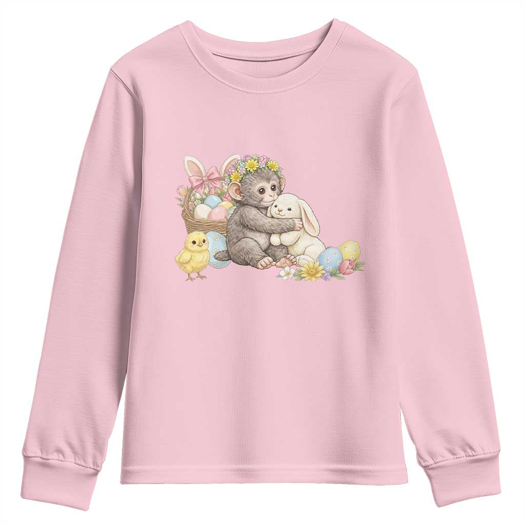 Cute Punch Baby Monkey Easter Youth Sweatshirt Funny Animal Gift TS12 Light Pink Print Your Wear