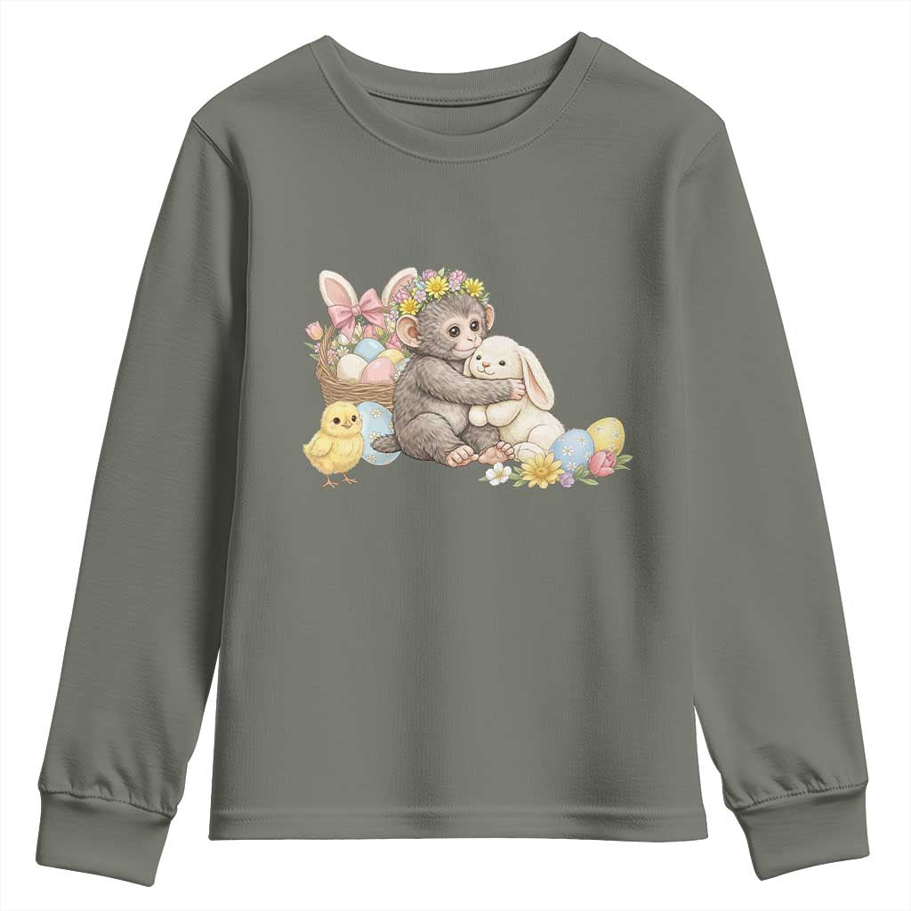 Cute Punch Baby Monkey Easter Youth Sweatshirt Funny Animal Gift TS12 Military Green Print Your Wear