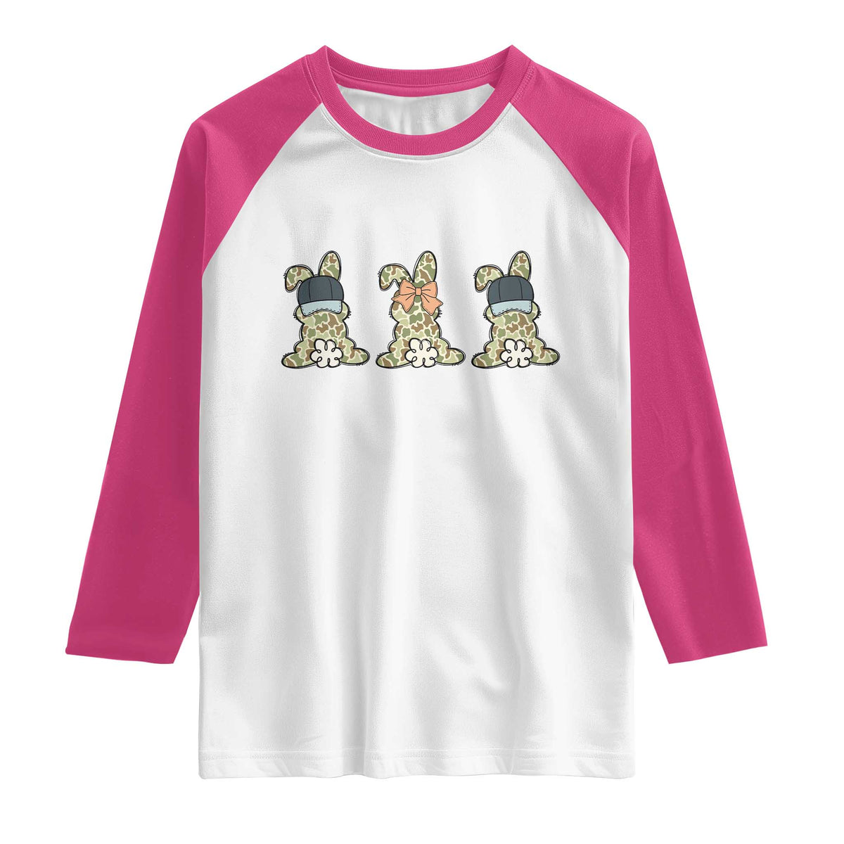 Camo Easter Bunny Raglan Shirt Funny Hunter Easter Gift TS12 White Heliconia Print Your Wear