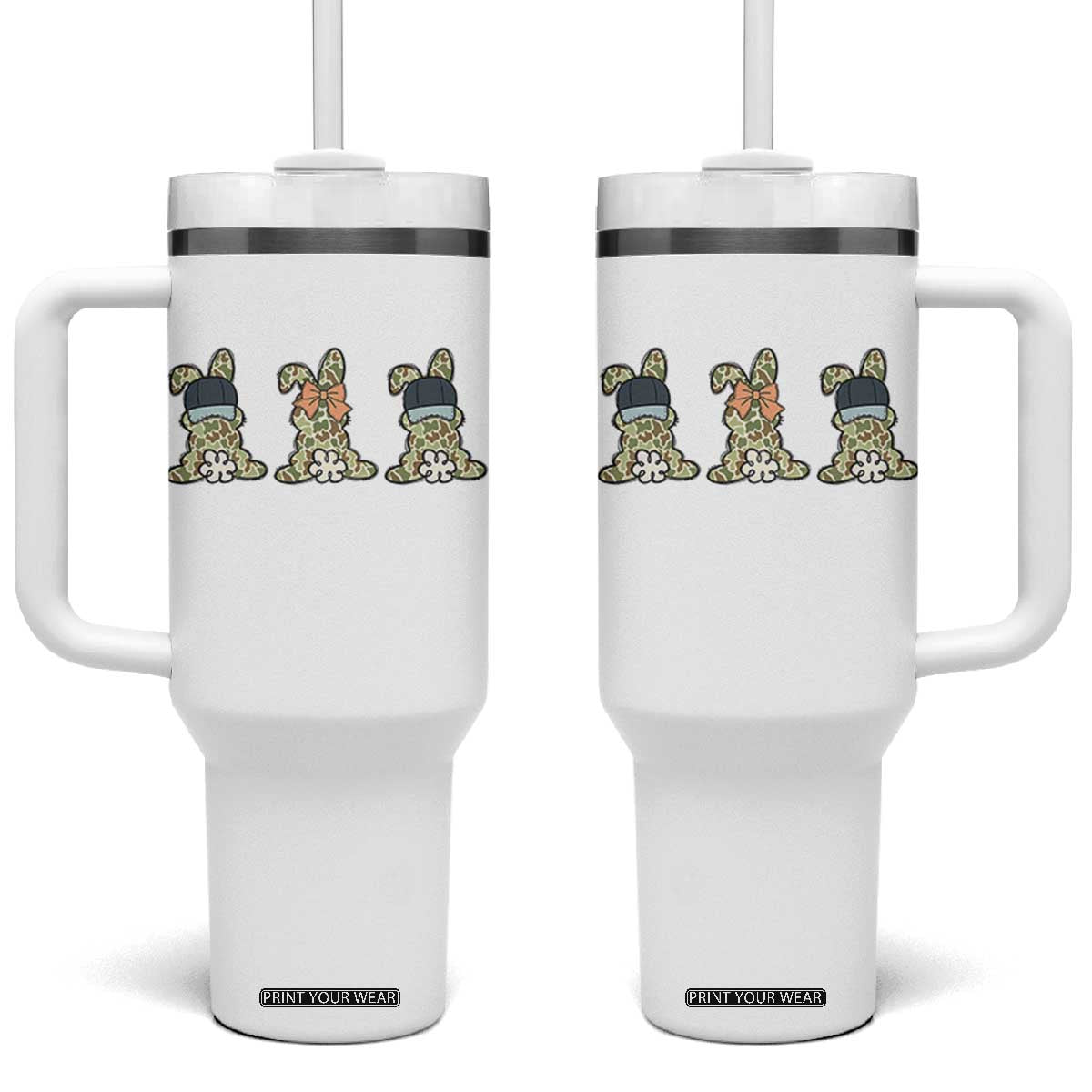 Camo Easter Bunny Tumbler With Handle Funny Hunter Easter Gift TS12 One Size: 40 oz White Print Your Wear