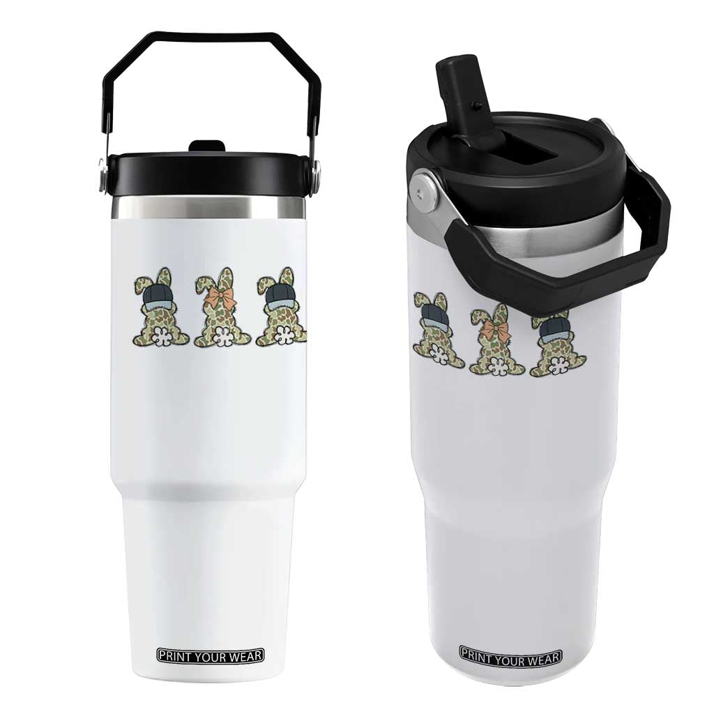 Camo Easter Bunny Flip Straw Tumbler Funny Hunter Easter Gift TS12 One Size: 30 oz White Print Your Wear