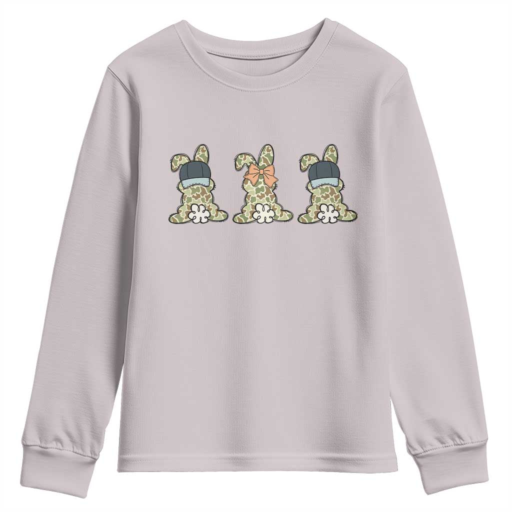 Camo Easter Bunny Youth Sweatshirt Funny Hunter Easter Gift TS12 Ice Gray Print Your Wear