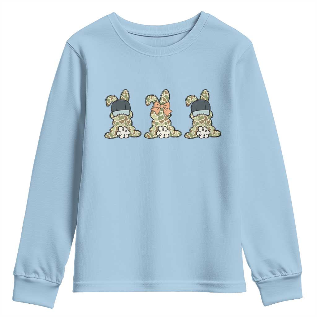 Camo Easter Bunny Youth Sweatshirt Funny Hunter Easter Gift TS12 Light Blue Print Your Wear