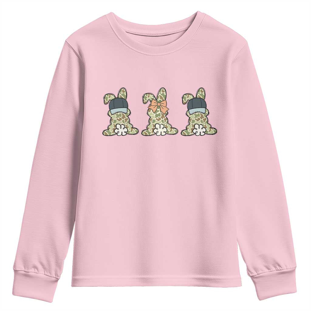 Camo Easter Bunny Youth Sweatshirt Funny Hunter Easter Gift TS12 Light Pink Print Your Wear