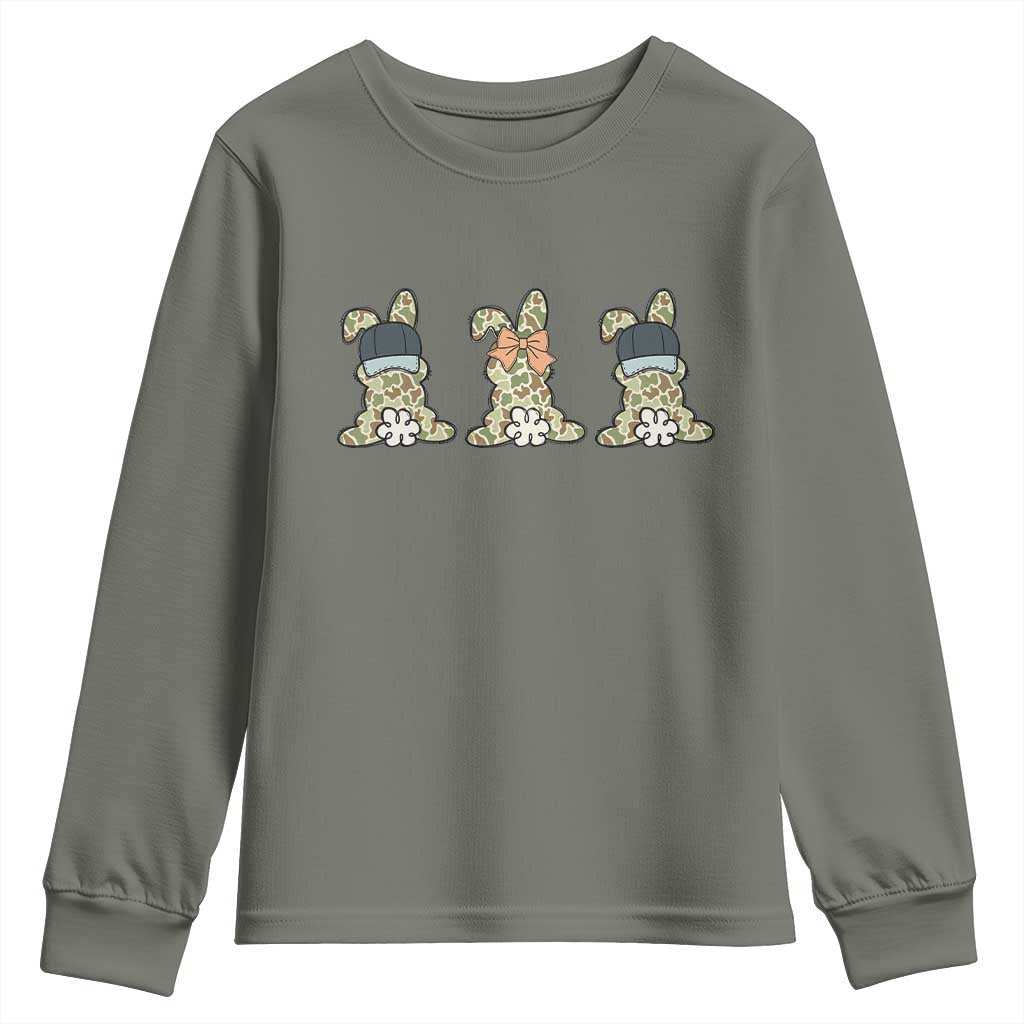 Camo Easter Bunny Youth Sweatshirt Funny Hunter Easter Gift TS12 Military Green Print Your Wear