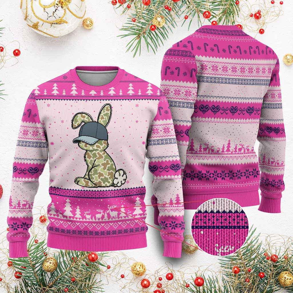 Camouflage Bunny Ugly Christmas Sweater Funny Hunter Easter Gift TS12 Hot Pink Print Your Wear