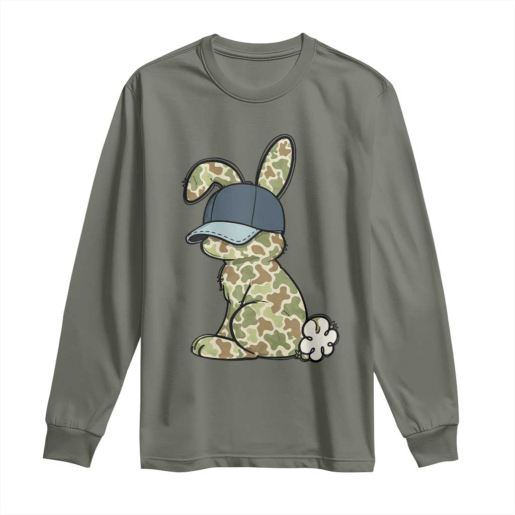 Camouflage Bunny Long Sleeve Shirt Funny Hunter Easter Gift TS12 Military Green Print Your Wear