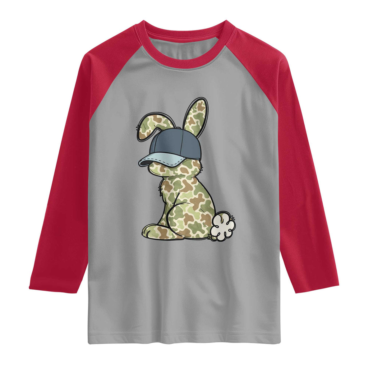 Camouflage Bunny Raglan Shirt Funny Hunter Easter Gift TS12 Sport Gray Red Print Your Wear