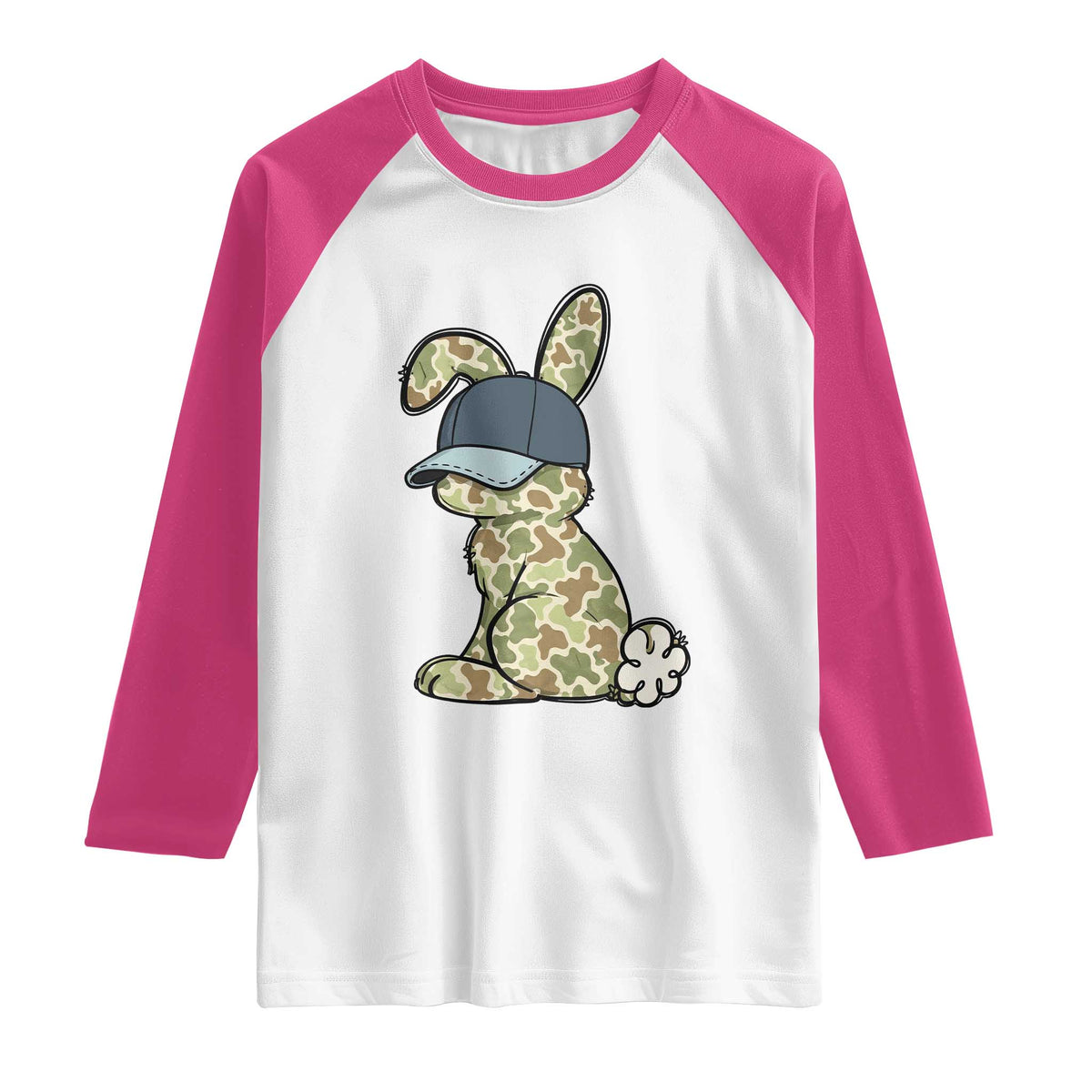 Camouflage Bunny Raglan Shirt Funny Hunter Easter Gift TS12 White Heliconia Print Your Wear