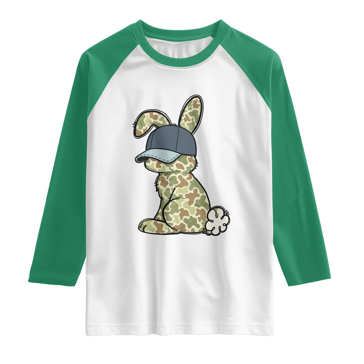 Camouflage Bunny Raglan Shirt Funny Hunter Easter Gift TS12 White Kelly Green Print Your Wear