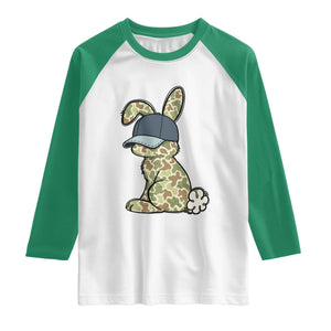 Camouflage Bunny Raglan Shirt Funny Hunter Easter Gift TS12 White Kelly Green Print Your Wear