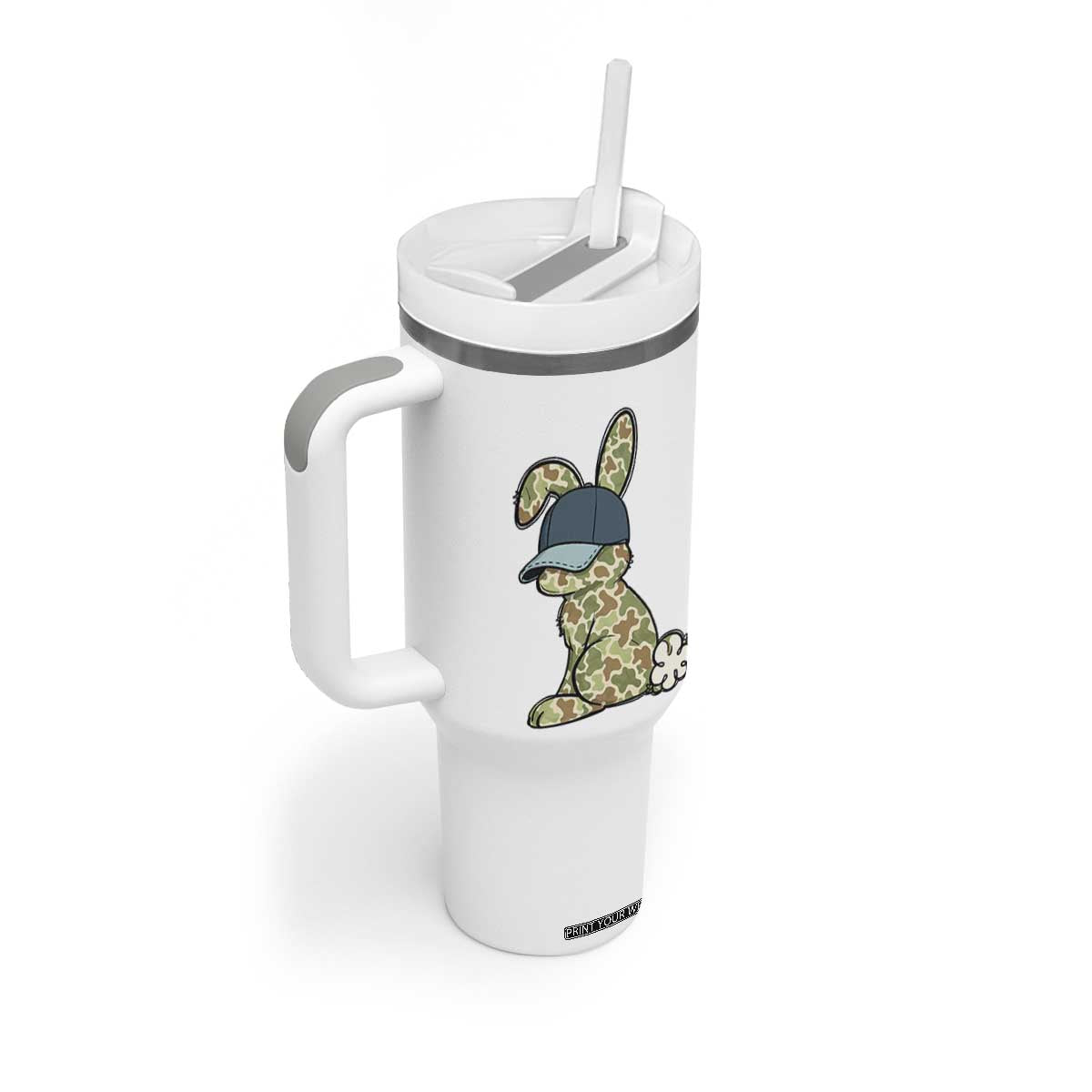 Camouflage Bunny Tumbler With Handle Funny Hunter Easter Gift TS12 Print Your Wear
