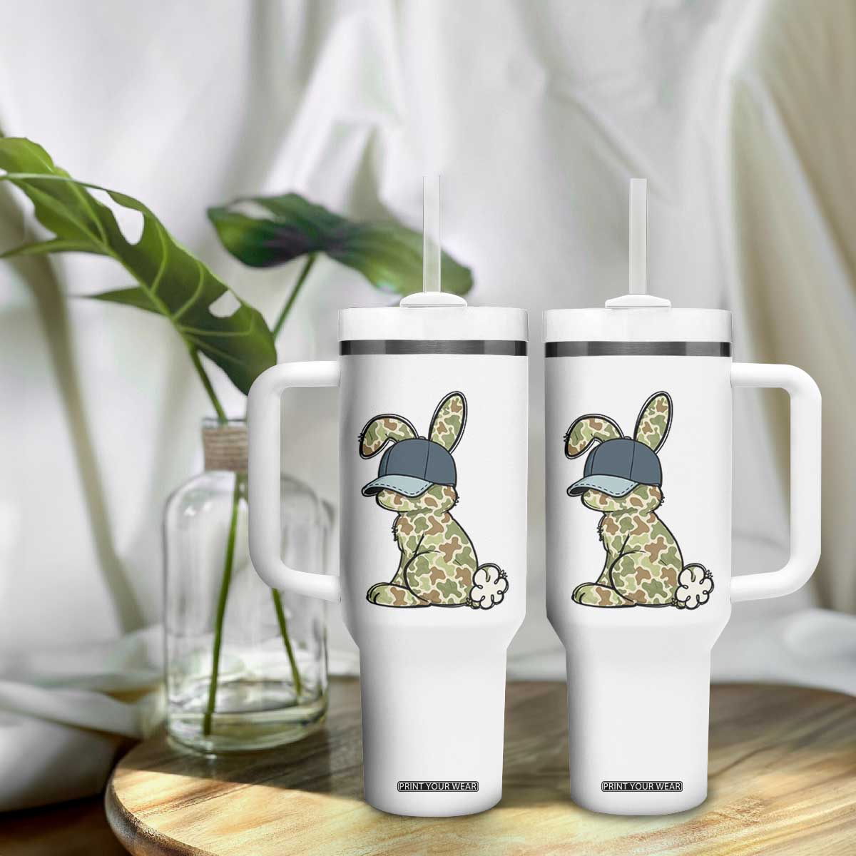 Camouflage Bunny Tumbler With Handle Funny Hunter Easter Gift TS12 Print Your Wear