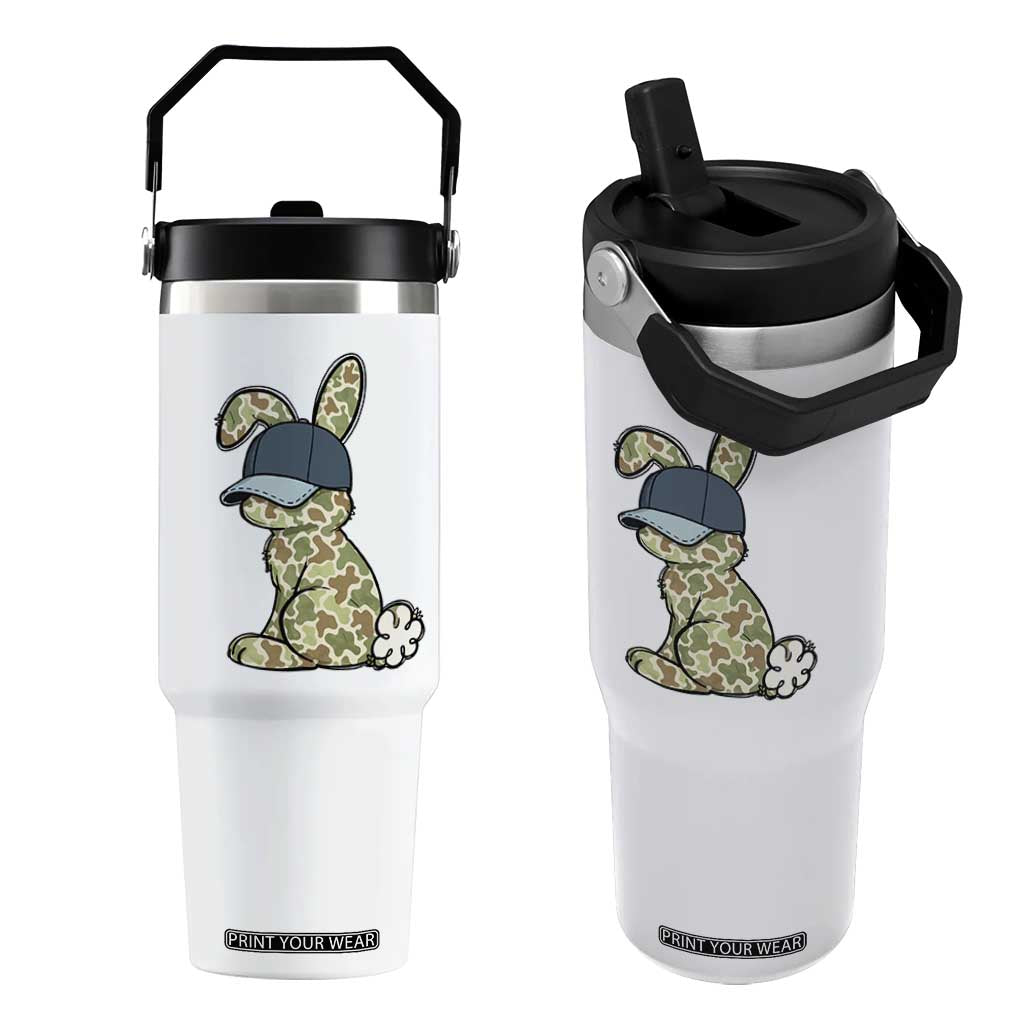 Camouflage Bunny Flip Straw Tumbler Funny Hunter Easter Gift TS12 One Size: 30 oz White Print Your Wear