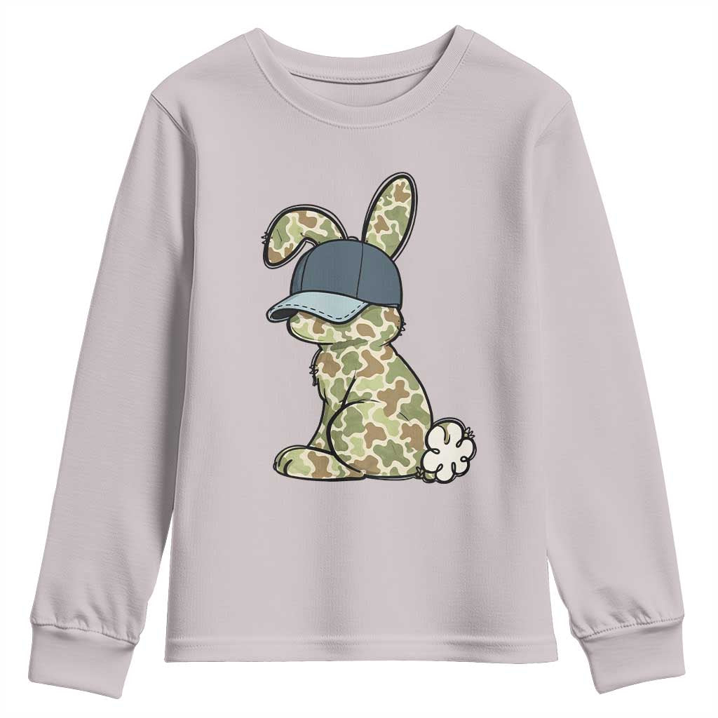 Camouflage Bunny Youth Sweatshirt Funny Hunter Easter Gift TS12 Ice Gray Print Your Wear