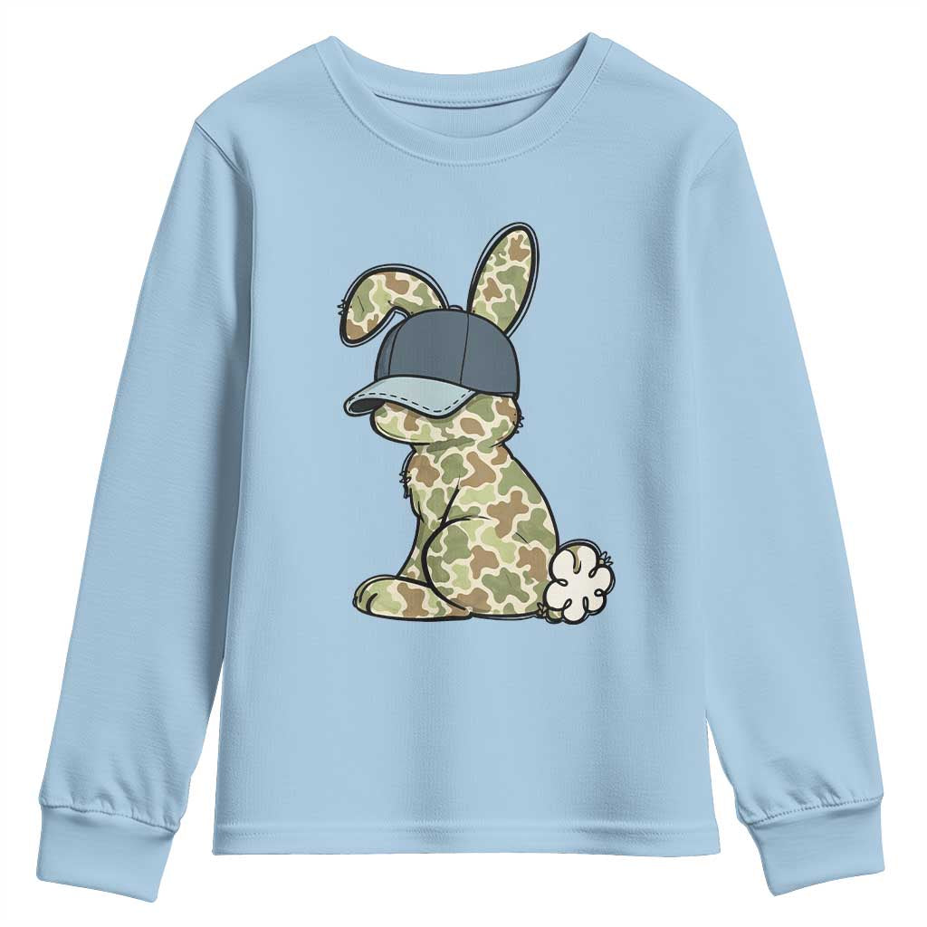 Camouflage Bunny Youth Sweatshirt Funny Hunter Easter Gift TS12 Light Blue Print Your Wear
