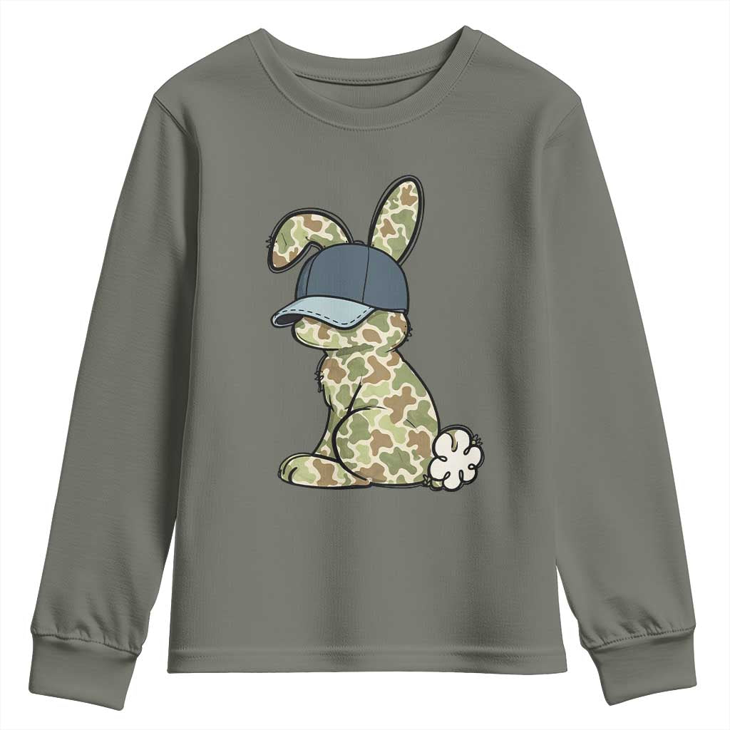 Camouflage Bunny Youth Sweatshirt Funny Hunter Easter Gift TS12 Military Green Print Your Wear