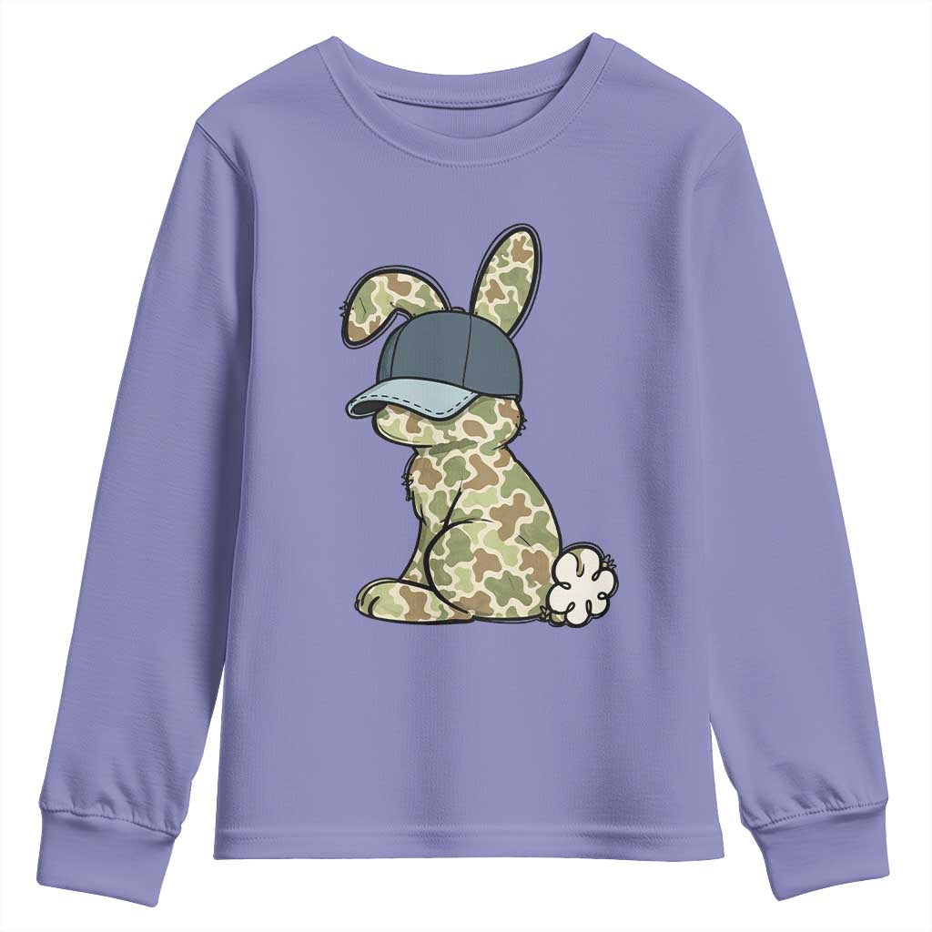 Camouflage Bunny Youth Sweatshirt Funny Hunter Easter Gift TS12 Violet Print Your Wear
