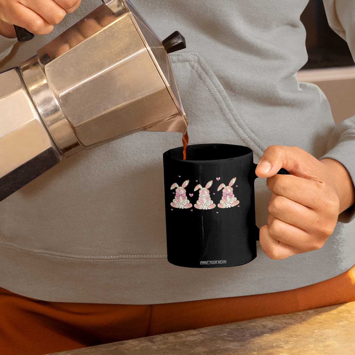 Floral Bunny Easter Coffee Mug Shabby Chic Rose Pattern TS12 Print Your Wear