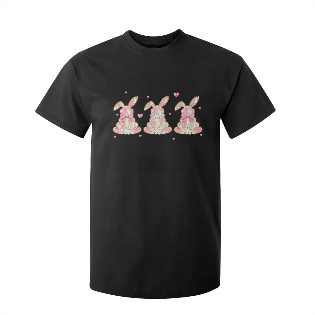 Floral Bunny Easter T Shirt For Kid Shabby Chic Rose Pattern TS12 Black Print Your Wear