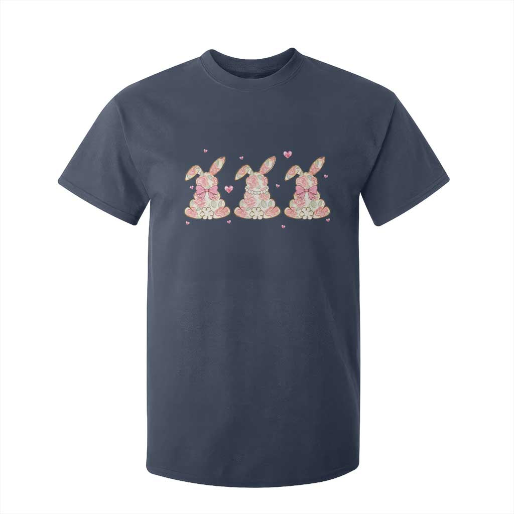 Floral Bunny Easter T Shirt For Kid Shabby Chic Rose Pattern TS12 Navy Print Your Wear