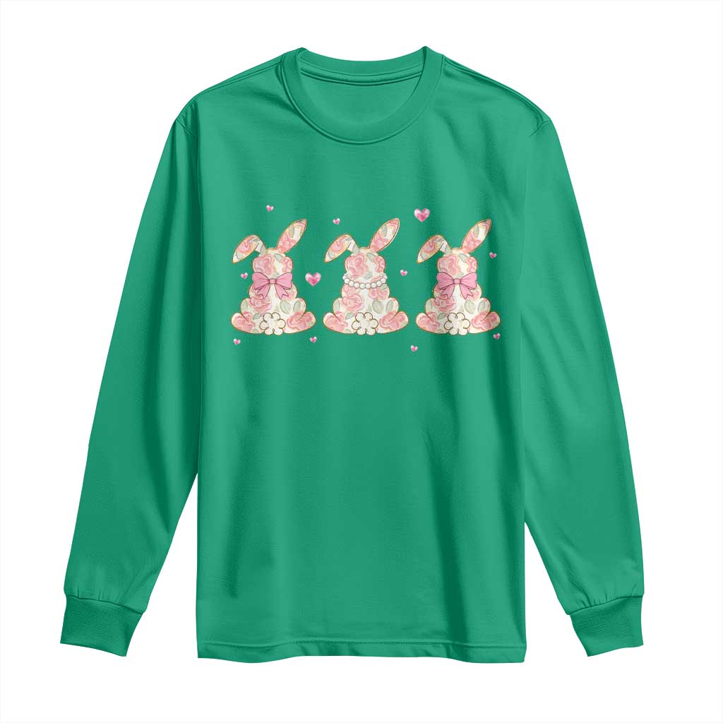 Floral Bunny Easter Long Sleeve Shirt Shabby Chic Rose Pattern TS12 Irish Green Print Your Wear