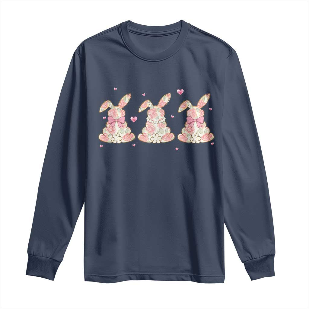 Floral Bunny Easter Long Sleeve Shirt Shabby Chic Rose Pattern TS12 Navy Print Your Wear