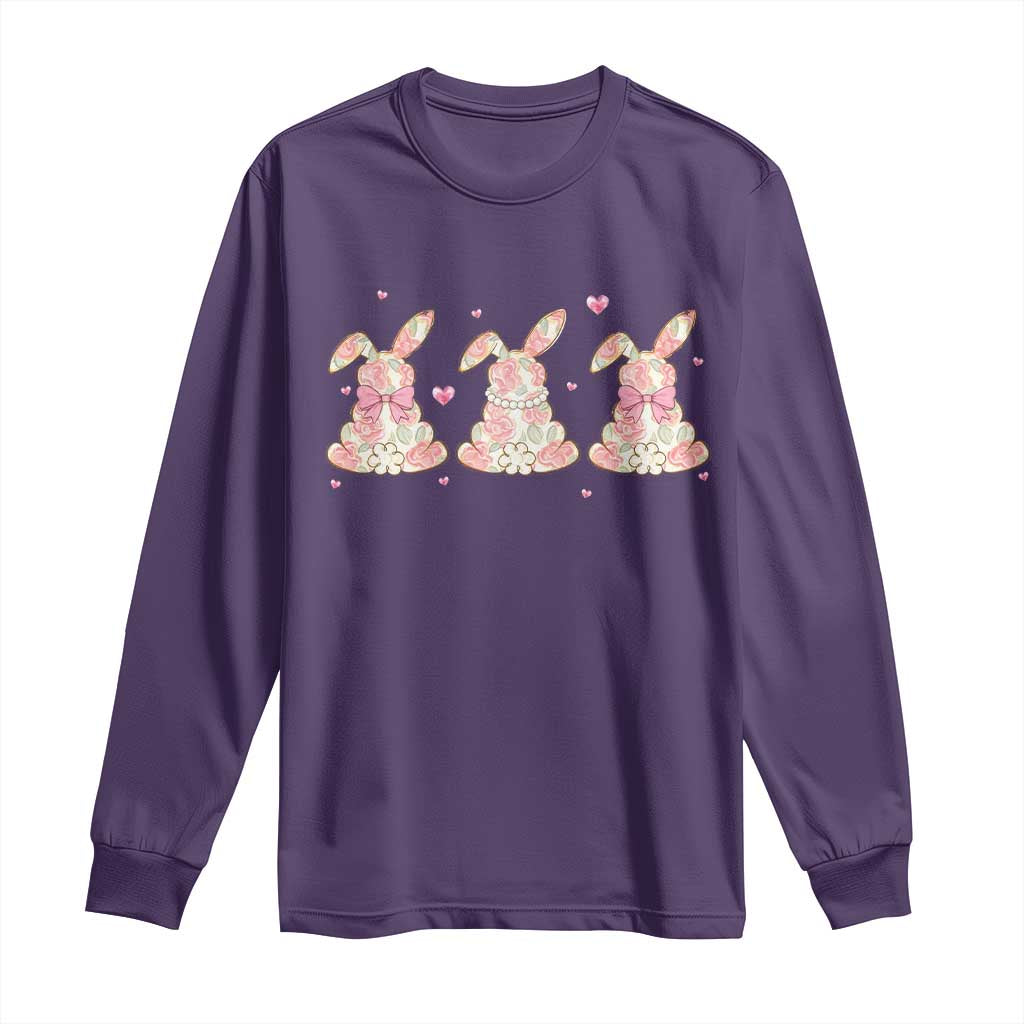 Floral Bunny Easter Long Sleeve Shirt Shabby Chic Rose Pattern TS12 Purple Print Your Wear