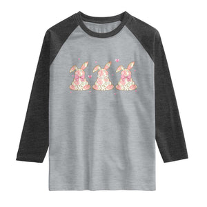 Floral Bunny Easter Raglan Shirt Shabby Chic Rose Pattern TS12 Heather Gray Heather Charcoal Print Your Wear