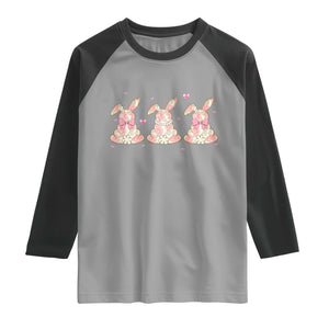 Floral Bunny Easter Raglan Shirt Shabby Chic Rose Pattern TS12 Sport Gray Black Print Your Wear