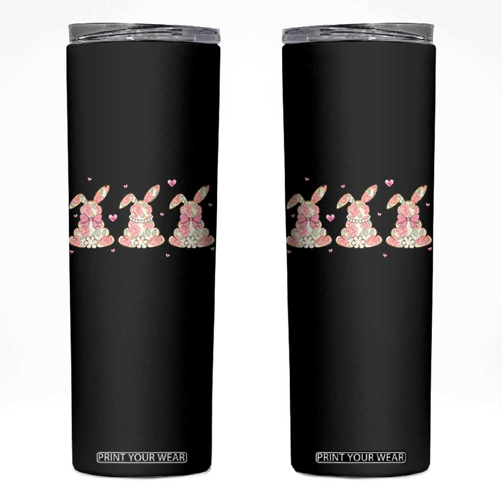 Floral Bunny Easter Skinny Tumbler Shabby Chic Rose Pattern TS12 Black Print Your Wear
