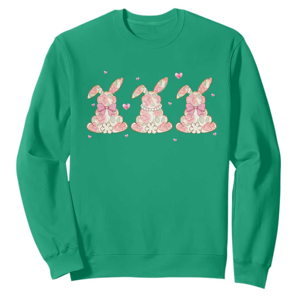 Floral Bunny Easter Sweatshirt Shabby Chic Rose Pattern TS12 Irish Green Print Your Wear
