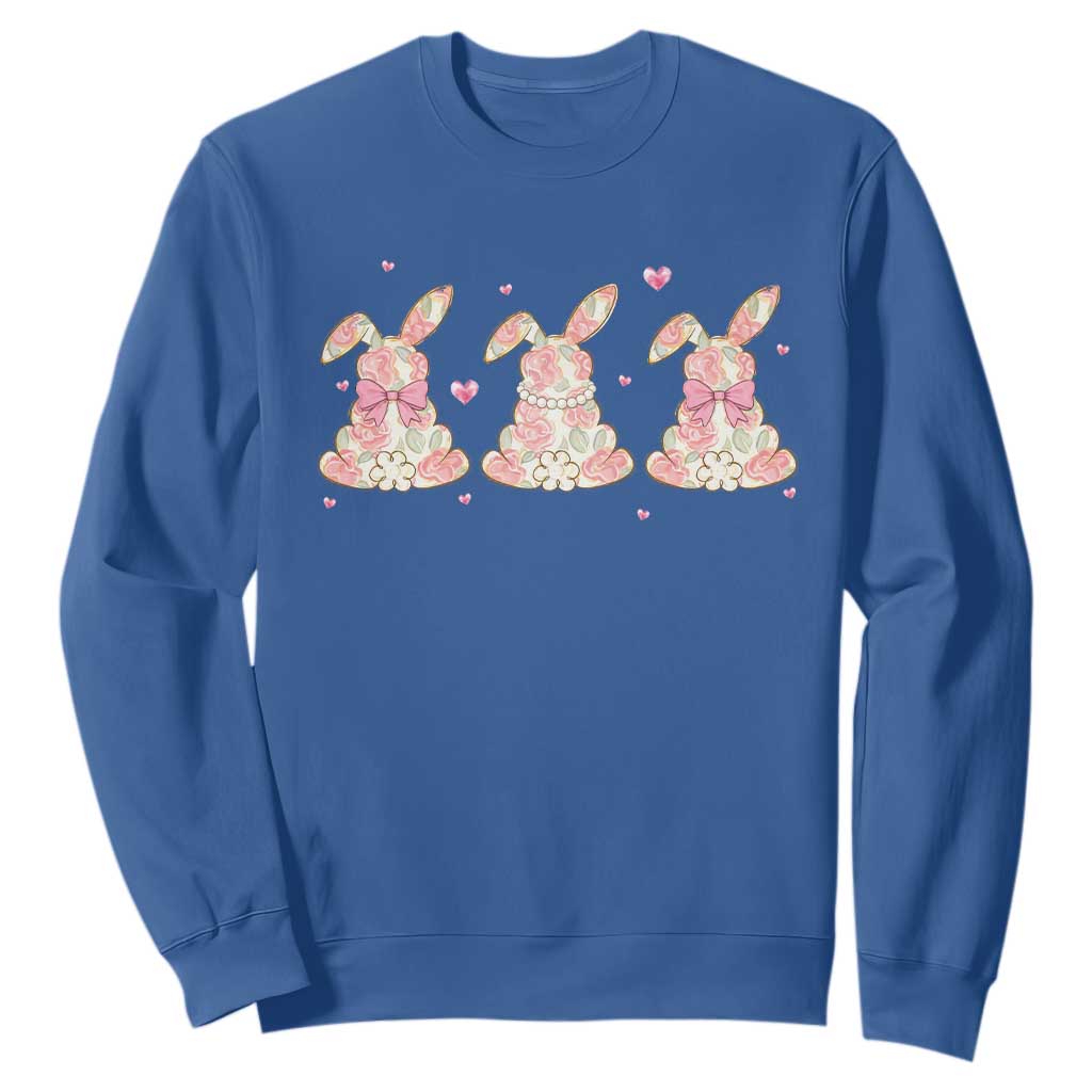 Floral Bunny Easter Sweatshirt Shabby Chic Rose Pattern TS12 Royal Blue Print Your Wear