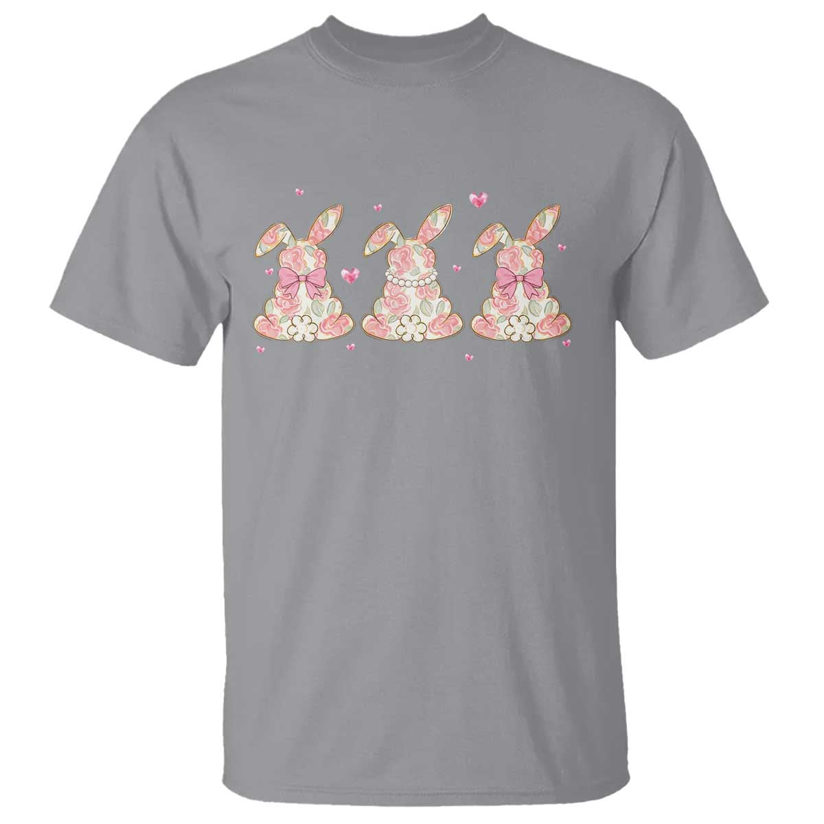 Floral Bunny Easter T Shirt Shabby Chic Rose Pattern TS12 Sport Gray Print Your Wear