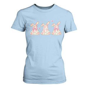 Floral Bunny Easter T Shirt For Women Shabby Chic Rose Pattern TS12 Light Blue Print Your Wear
