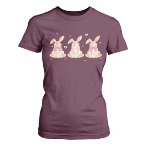 Floral Bunny Easter T Shirt For Women Shabby Chic Rose Pattern TS12 Maroon Print Your Wear