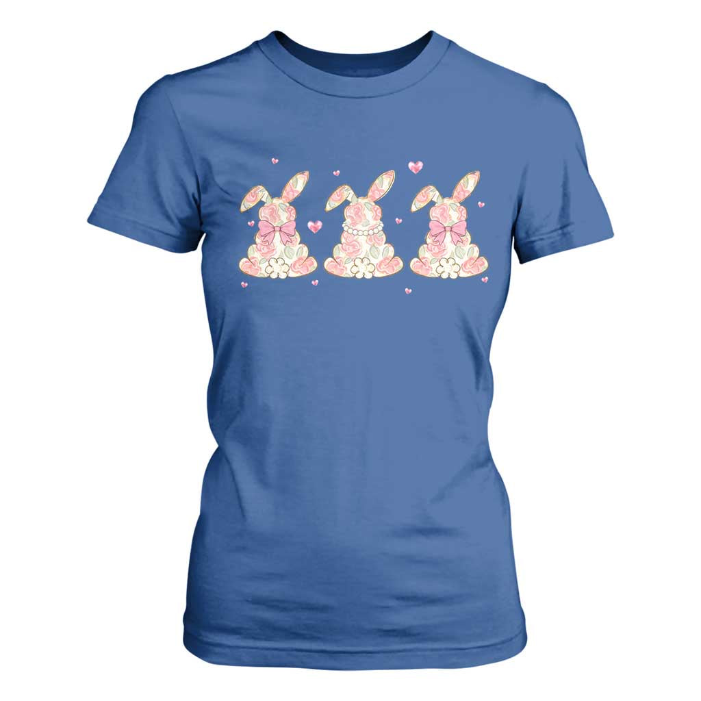 Floral Bunny Easter T Shirt For Women Shabby Chic Rose Pattern TS12 Royal Blue Print Your Wear