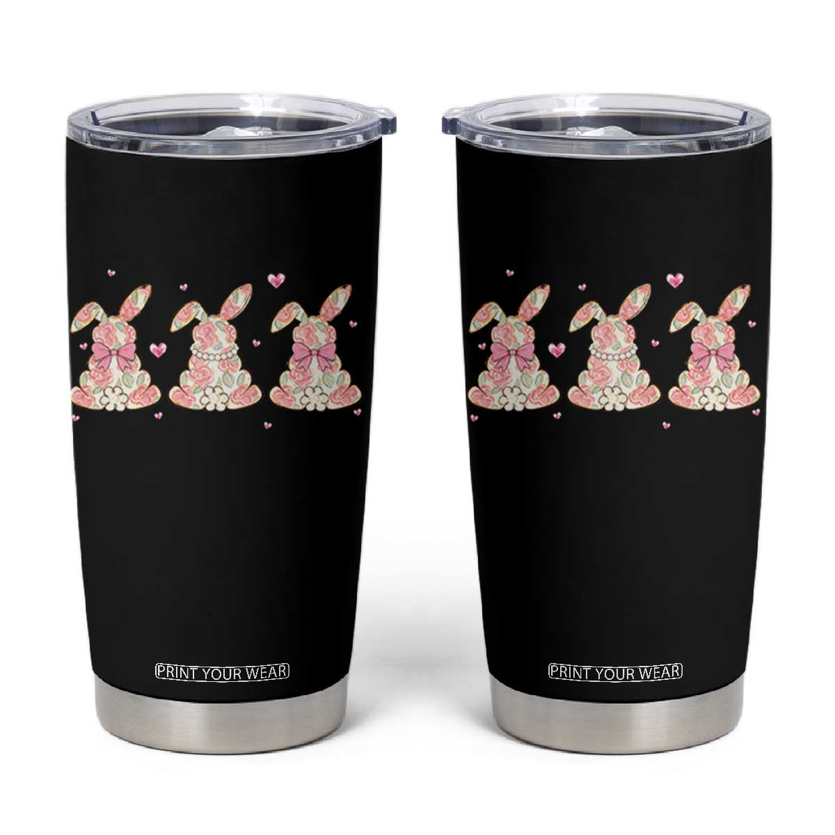Floral Bunny Easter Tumbler Cup Shabby Chic Rose Pattern TS12 Black Print Your Wear