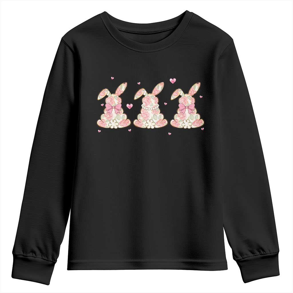Floral Bunny Easter Youth Sweatshirt Shabby Chic Rose Pattern TS12 Black Print Your Wear