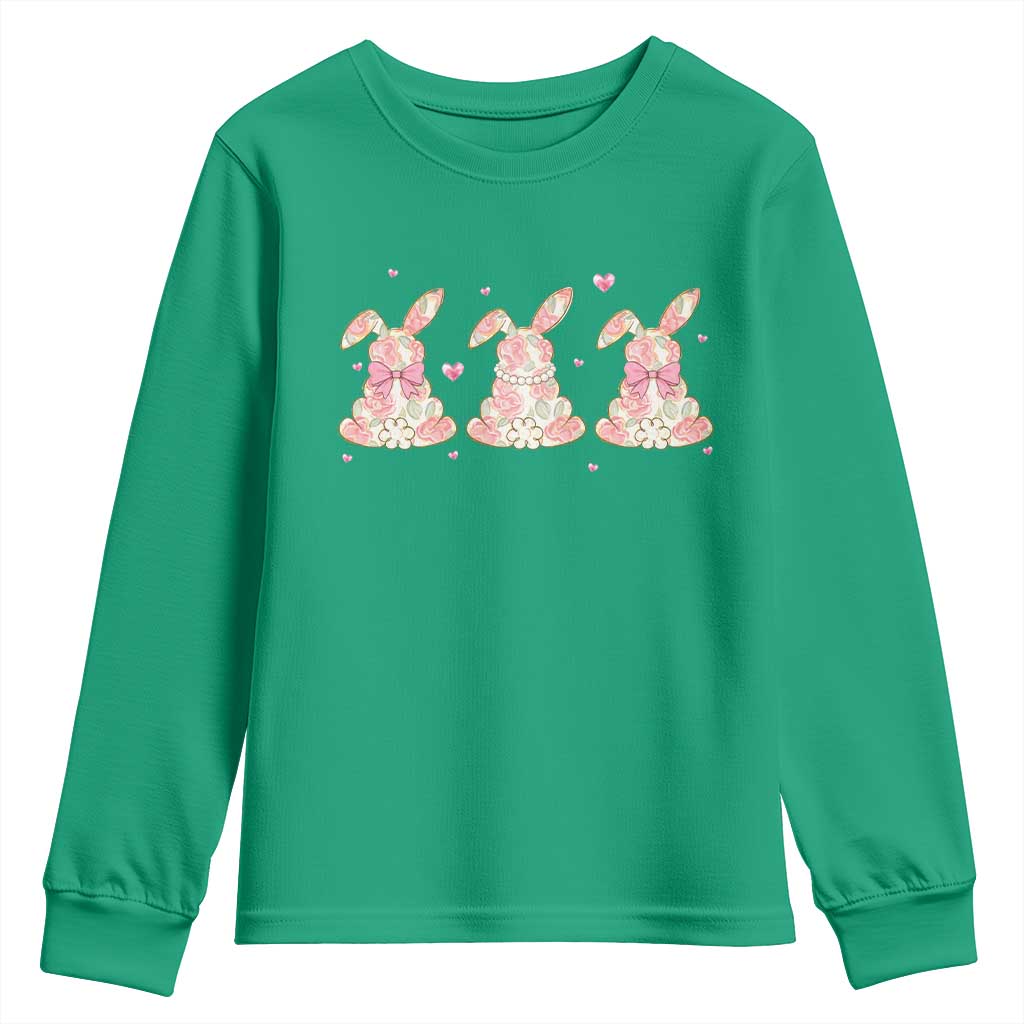 Floral Bunny Easter Youth Sweatshirt Shabby Chic Rose Pattern TS12 Irish Green Print Your Wear