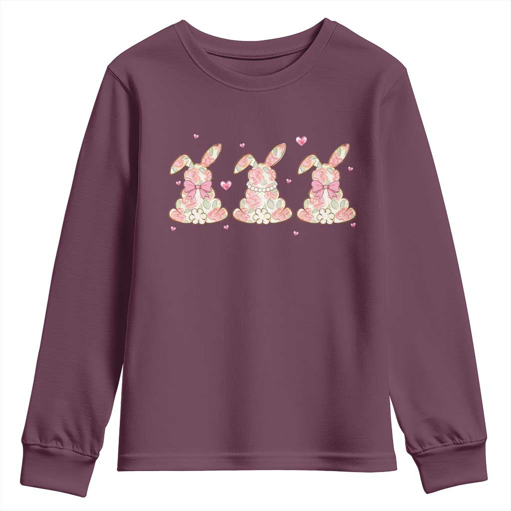 Floral Bunny Easter Youth Sweatshirt Shabby Chic Rose Pattern TS12 Maroon Print Your Wear