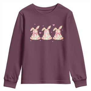 Floral Bunny Easter Youth Sweatshirt Shabby Chic Rose Pattern TS12 Maroon Print Your Wear