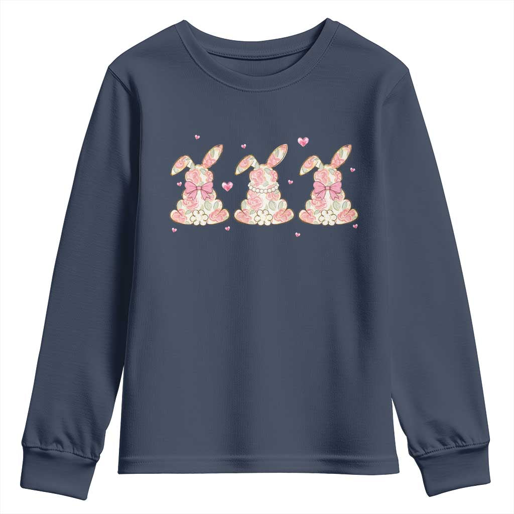 Floral Bunny Easter Youth Sweatshirt Shabby Chic Rose Pattern TS12 Navy Print Your Wear