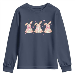 Floral Bunny Easter Youth Sweatshirt Shabby Chic Rose Pattern TS12 Navy Print Your Wear